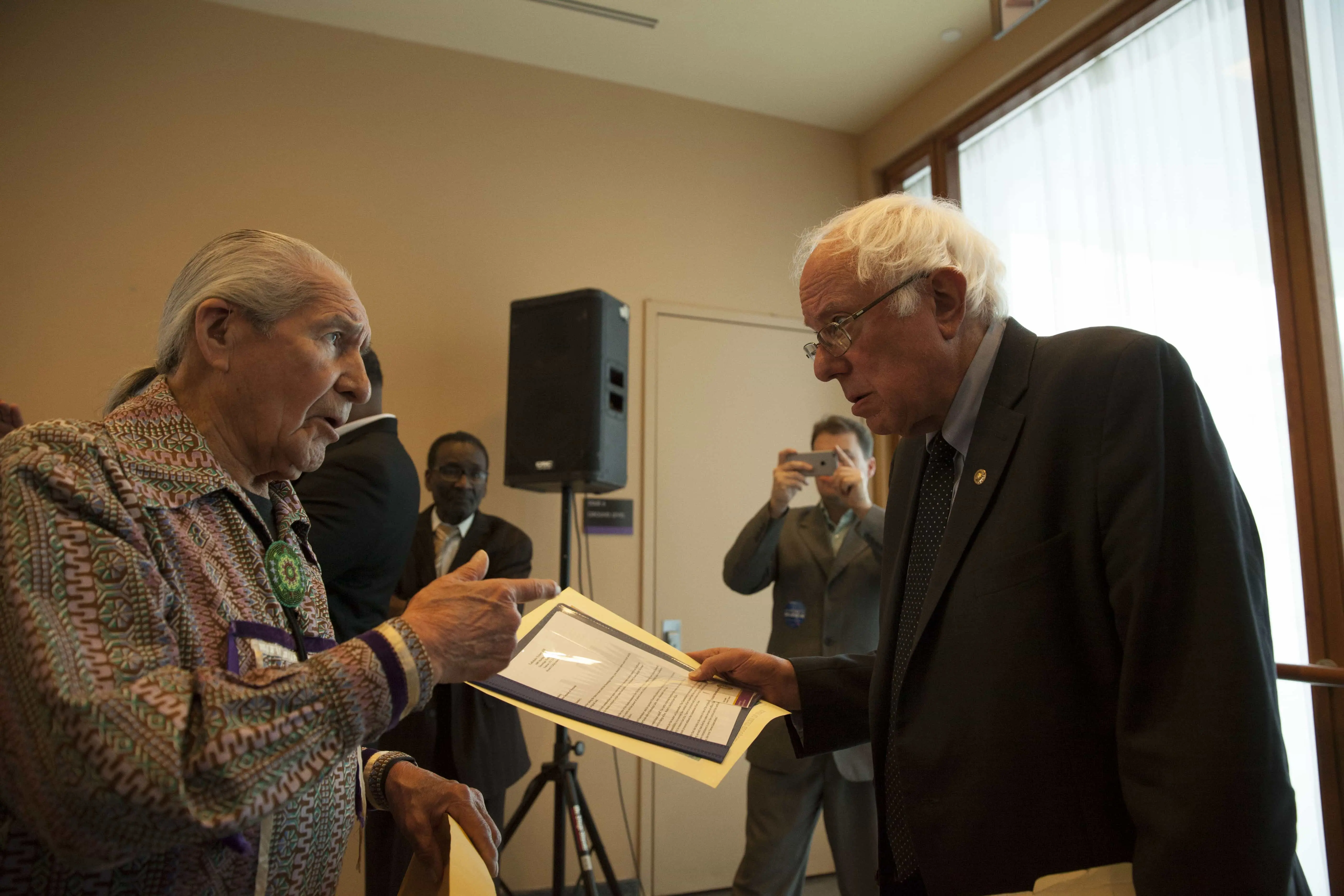 Oren Lyons with Bernie Sanders